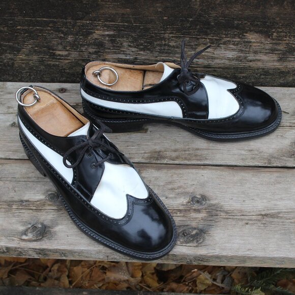 Brown's Other - VTG Bravo Black & White Leather Spectator Wingtips, Size 42 EU, Made in Italy